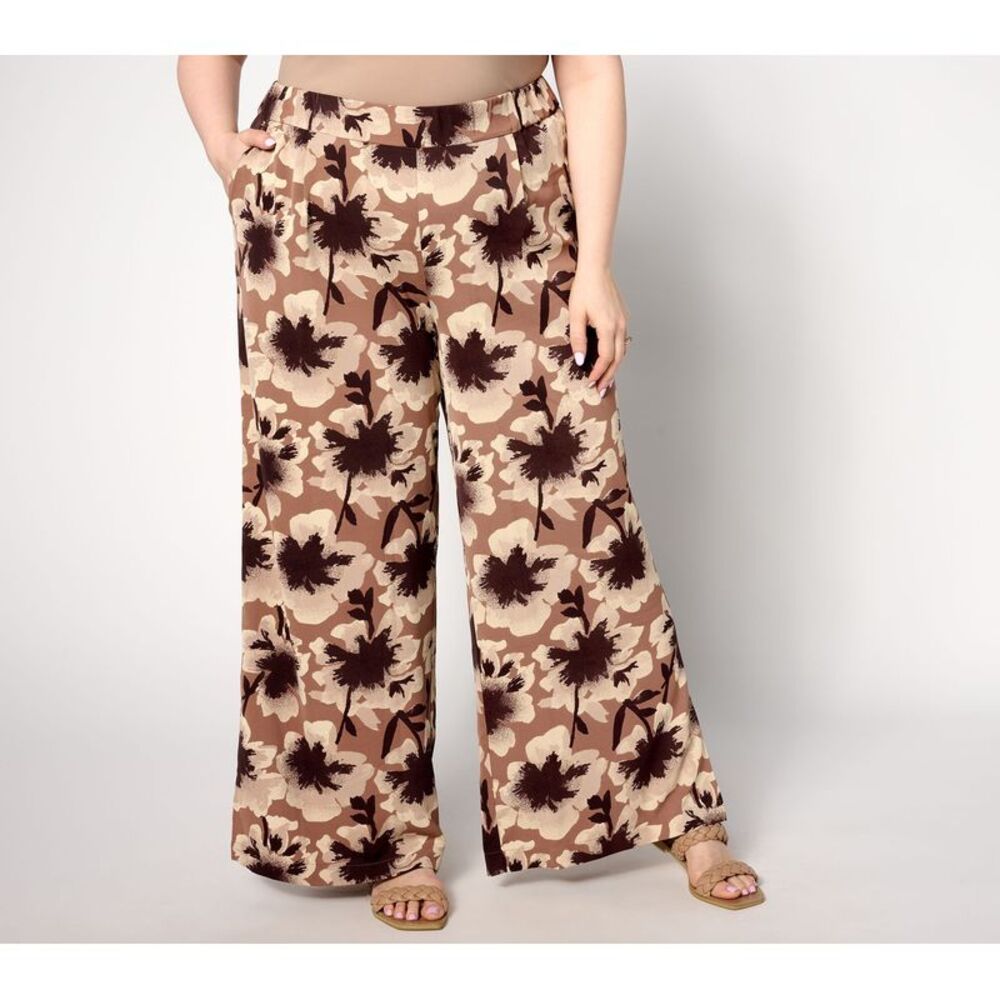 Studio Park Women's Plus Sz Pants 1X Reg Bold Floral Soft Multi-colored